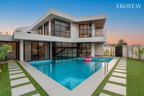 a rendering of a house with a swimming pool at EKOSTAY Luxe - Black Mirror in Igatpuri