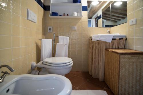 a bathroom with a toilet and a sink at Fattoria Le Pietre Vive di Montaperti in Montaperti