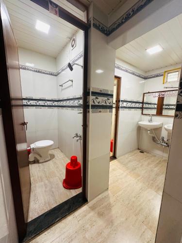 a bathroom with a toilet and a sink at MSP Amma Cottage in Munnar