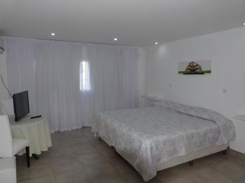a bedroom with a bed and a table and a television at Hotel Al Mare in Ostende