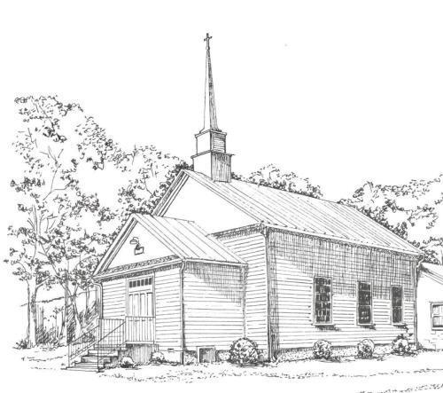 a black and white drawing of a church at Monticello Inn & Cottage in Scottsville