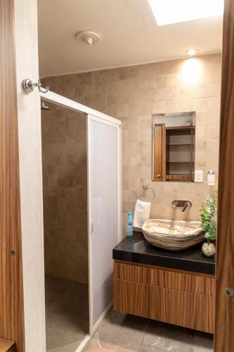 a bathroom with a sink and a mirror at Casa independencia in Morelia