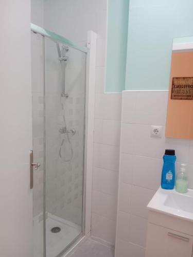 a bathroom with a shower and a sink at Loft Centrico Bahía 5 in Santander