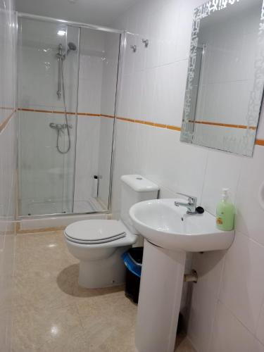 a bathroom with a toilet and a shower and a sink at Loft Centrico Bahia 2 in Santander