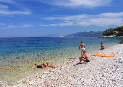 a group of people laying on a rocky beach at Apartmani Antula in Prigradica