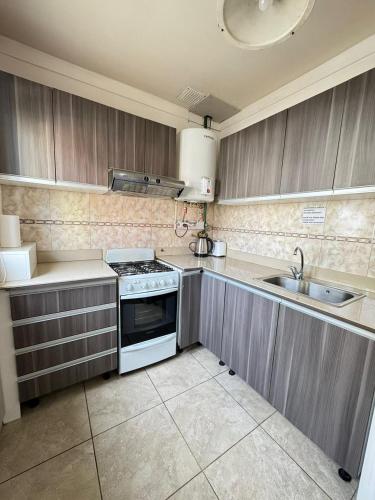 a kitchen with a stove and a sink at Patagonia y Deloqui in Ushuaia