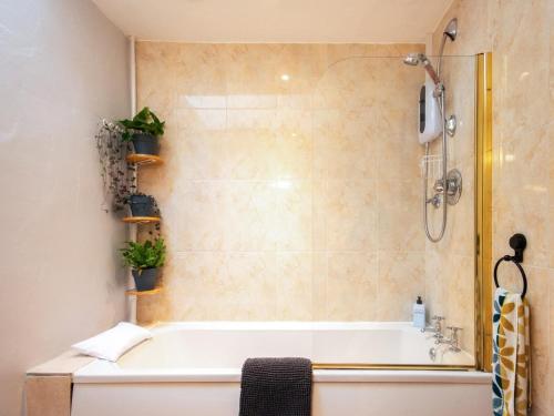 a bathroom with a tub and a shower with plants at 1 Bed in New Moat oc-77692 in New Moat