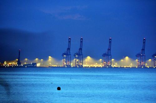a group of cranes in the water at night at Strand Hotel Nordsee, Hotel Deichläufer in Butjadingen OT Tossens
