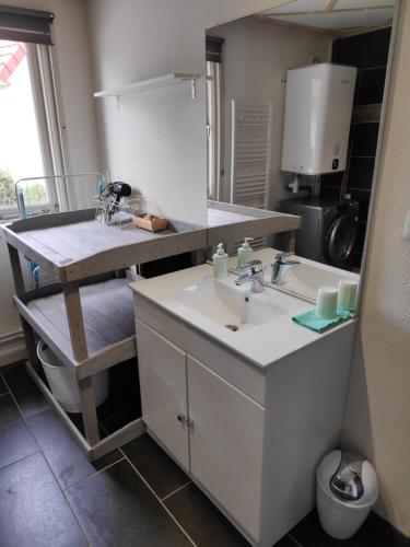a kitchen with a sink and a counter top at Gîte Forêt Aupthiesomme entre terre et mer in Brailly-Cornehotte