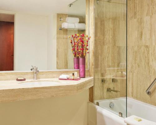 a bathroom with a sink and a shower at Fiesta Americana Reforma in Mexico City