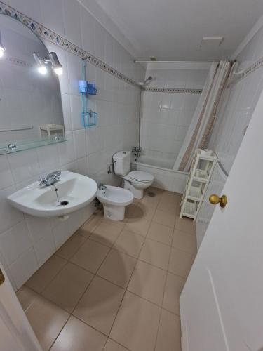 a bathroom with a sink and a toilet and a mirror at brisa in Bajamar