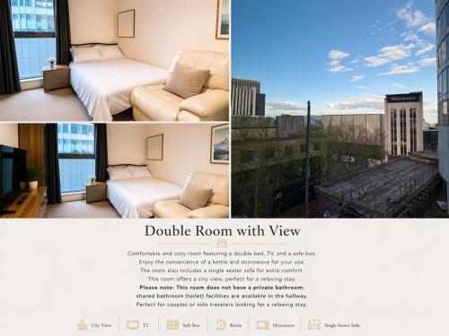 a collage of a room with a bed and a view at Stunning City Centre Retreat in Birmingham