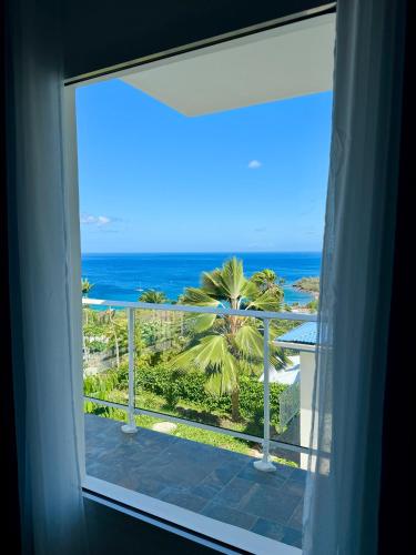 a window with a view of the ocean at Espace Harmonie - Gîte Indigo Deshaies in Deshaies
