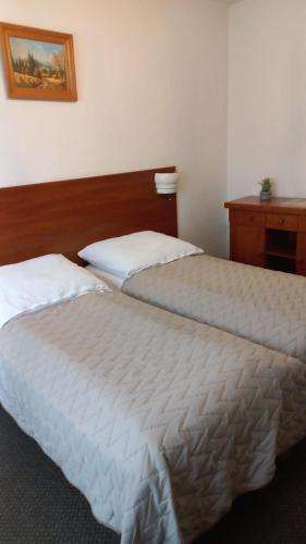 two beds sitting next to each other in a room at Usługi Hotelarskie Jan in Ząbki