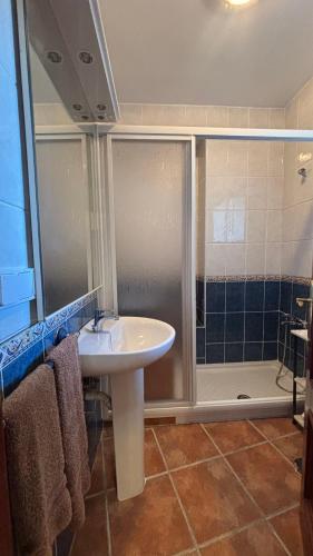 a bathroom with a shower with a sink and a shower at Casa La Cañada by CasaTuristica in Ronda
