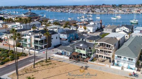 an aerial view of a city with houses and a harbor at 1002 East Oceanfront in Newport Beach