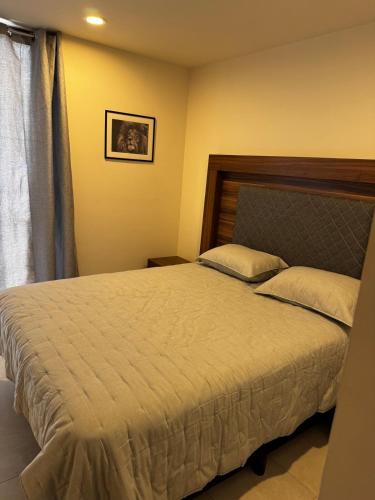 a bedroom with a large bed and a window at Refugio urbano Saori in Guadalajara