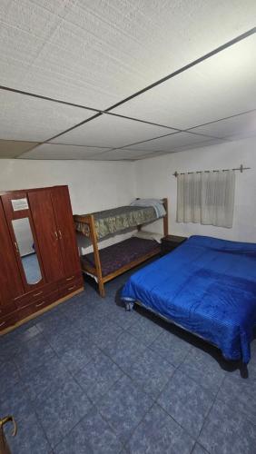 a bedroom with a bed and a cabinet in it at Cabañas El Monchito in Juana Koslay 