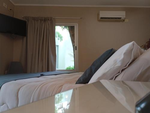 a bedroom with a large bed and a window at El DESCANSO HOSPEDAJE in Resistencia