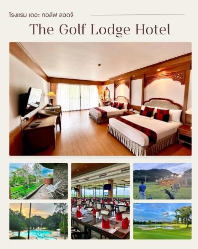 a collage of four pictures of a hotel room at The Golf Lodge Hotel Laem Chabang Golf in Ban Nong Wa