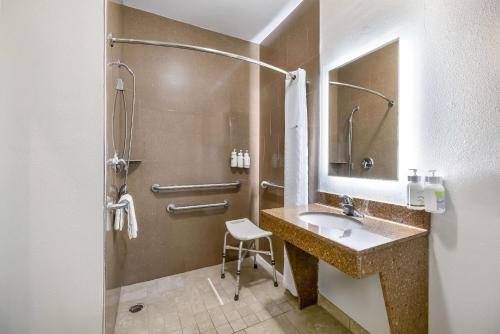 a bathroom with a sink and a shower at La Quinta by Wyndham Alvin in Alvin
