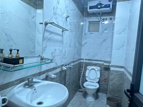 a bathroom with a sink and a toilet at Vũ Gia Hotel in Hanoi