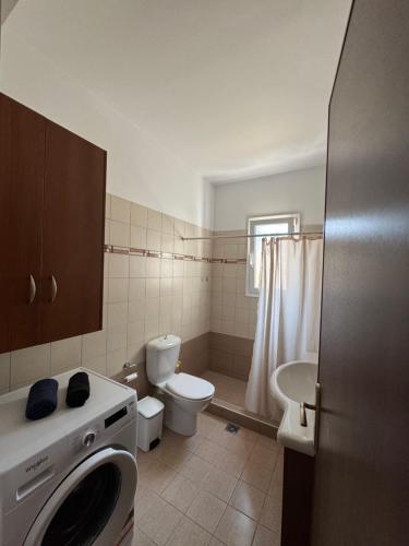 a bathroom with a toilet sink and a washing machine at Relaxivng home 2 in Konístrai