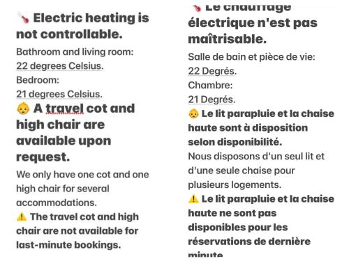 a screenshot of a cell phone screen with the words electric heating is not computable at Les Cerisiers - Une escale comme à la maison - in Damparis