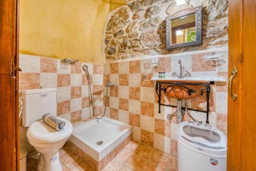 a small bathroom with a toilet and a sink at Mesaionas 1 in Olýmpoi