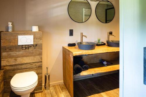 a bathroom with two sinks and a toilet at lignely in Durbuy