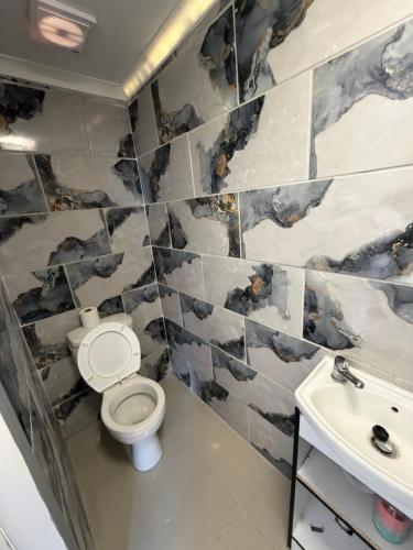 a bathroom with a toilet and a sink at Joys House in Cape Town