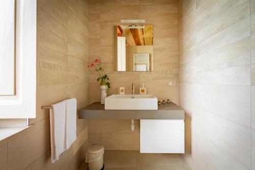 a bathroom with a sink and a mirror at OLIVOLA APARTMENTS in Frassinello