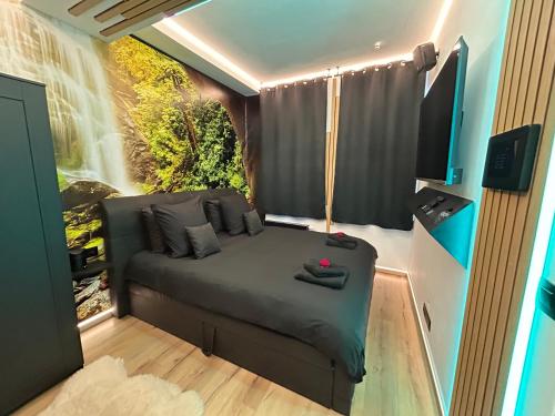 a bedroom with a bed in a room at Chambre de charme, sauna, jacuzzi,billard VIP, clim in Verviers