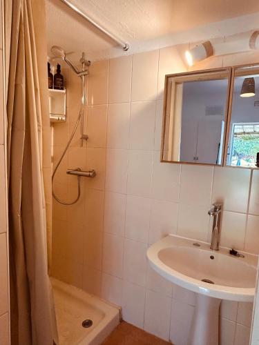 a bathroom with a sink and a shower at Quinta da Vala - Veranda Suite 1 in Porches