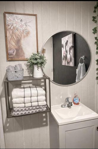 a bathroom with a sink and a mirror at Western Studio in Houston