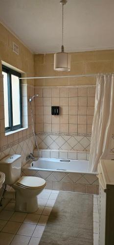a bathroom with a tub and a toilet and a sink at Quiet, spacious 3 bedroom 2 bathroom apartment in Għajnsielem