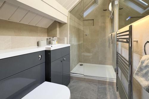 a bathroom with a toilet and a sink and a shower at 4 Bed in Wadebridge oc-p00066 in Little Petherick