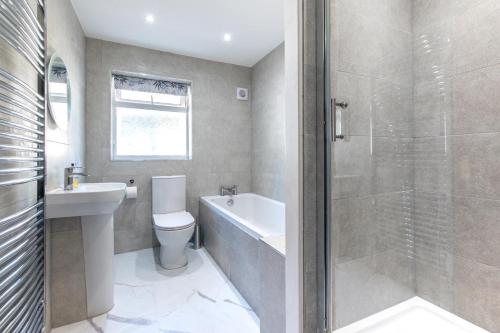 a bathroom with a toilet and a sink and a shower at 1 Bed in Ilfracombe oc-n2052 in Berrynarbor