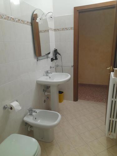 a bathroom with a sink and a toilet and a mirror at Agriturismo Le Panizze in Centenaro