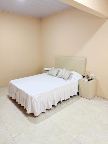 a bedroom with a large white bed with two pillows at APART LyM 2 in Clorinda