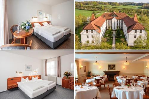 a collage of pictures of a hotel room at Hotel zur Lichtenburg in Ostheim