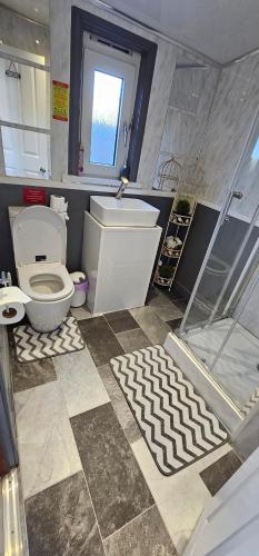 a bathroom with a toilet and a sink at Westview in Buckie
