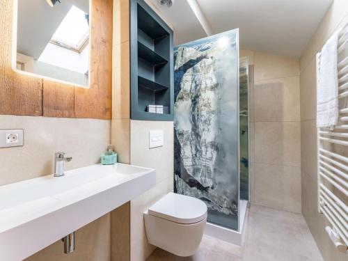 a bathroom with a sink and a toilet at Biber Art Apartment 1 Small in Biberwier