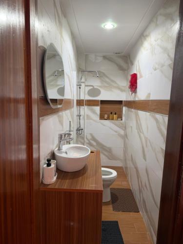 a bathroom with a sink and a toilet at Ndiaghan Hébergement in CambÃ©rÃ¨ne