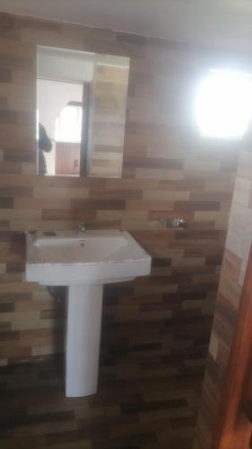 a bathroom with a white sink and a mirror at Himidiri Villa in Nuwara Eliya