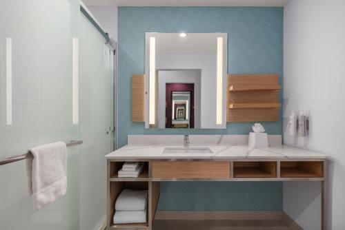 a bathroom with a sink and a mirror at Hilton Garden Inn Wichita Airport in Wichita
