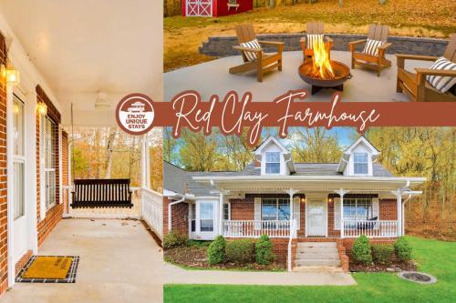 a collage of photos of a house at Countryside Retreat with Views! Red Clay Farmhouse in Cleveland