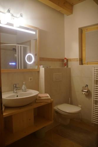 a bathroom with a sink and a toilet and a mirror at READYNOW Alpine Resonanz Camp für mentale Klarheit in Pill