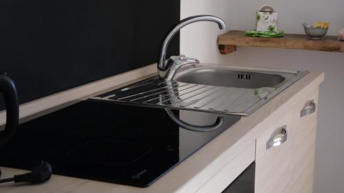 a kitchen sink with a faucet on a counter at Hotel Casa Vacanze Orchidea in Pinerolo