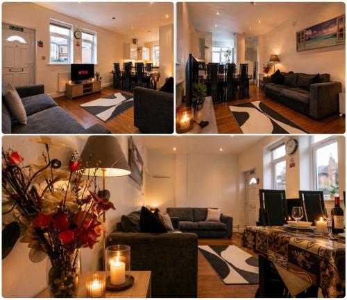 a living room with two couches and a living room at Clapham Common, sleeps 10 2 Bed 2 Bath FREE PARKING for 2 Large Vans or up to 4 Cars Zone 2 Close to Central London and Zone 2 tube station in London